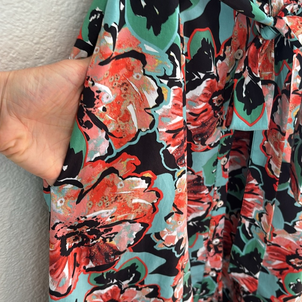 Anthropologie Maeve Flutter-Sleeve Floral Midi Button Down Shirt Dress Medium - Picture 10 of 14